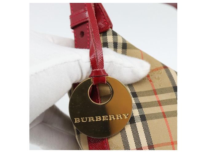 Borsa a mano BURBERRY Nova Check in tela Beige Gold Auth mr2701 D'oro - vista 10