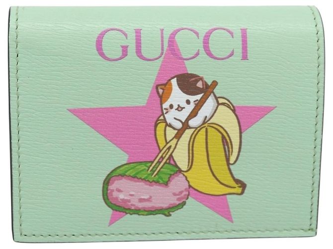 GUCCI Bananya Cartera Compacta de Cuero Verde Menta 701009 Auth 191625M - vista 13