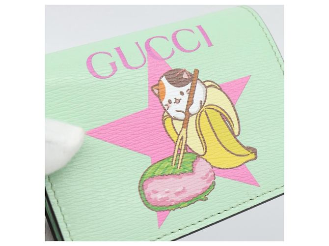GUCCI Bananya Cartera Compacta de Cuero Verde Menta 701009 Auth 191625M - vista 17