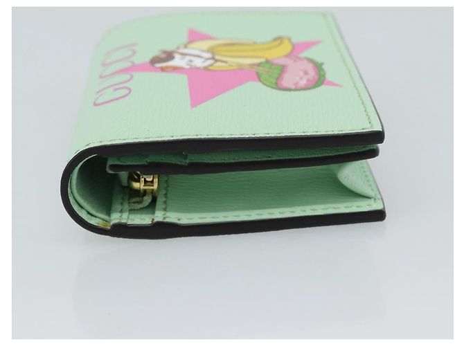 GUCCI Bananya Cartera Compacta de Cuero Verde Menta 701009 Auth 191625M - vista 3