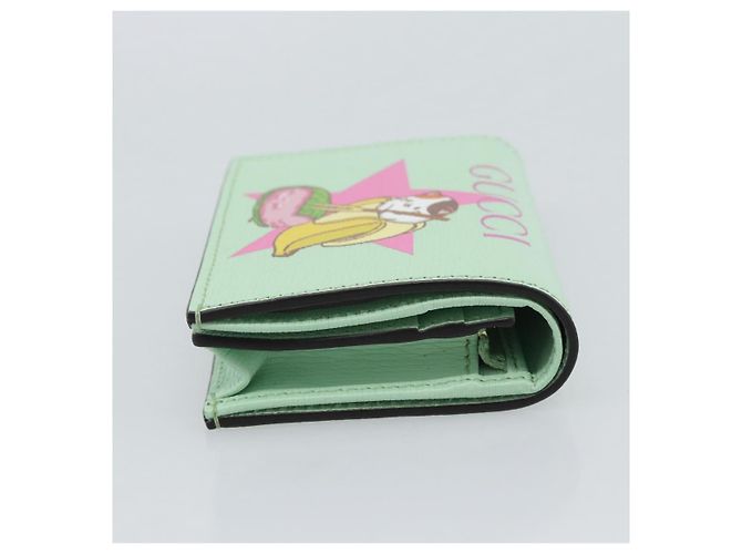 GUCCI Bananya Cartera Compacta de Cuero Verde Menta 701009 Auth 191625M - vista 4