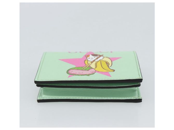 GUCCI Bananya Cartera Compacta de Cuero Verde Menta 701009 Auth 191625M - vista 6