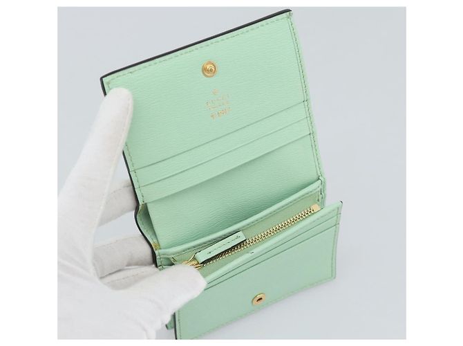 GUCCI Bananya Cartera Compacta de Cuero Verde Menta 701009 Auth 191625M - vista 8