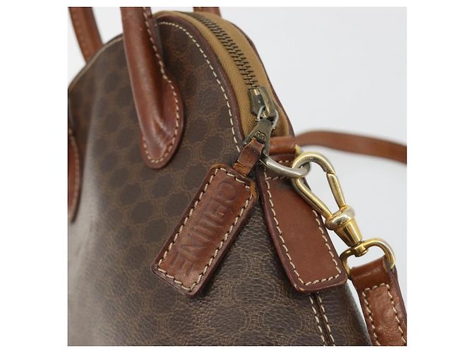 Céline Borsa a Mano CELINE Macadam Canvas PVC Pelle 2way Marrone Oro Auth gh2206 D'oro - vista 10