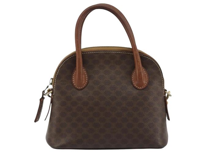 Céline Borsa a Mano CELINE Macadam Canvas PVC Pelle 2way Marrone Oro Auth gh2206 D'oro - vista 13