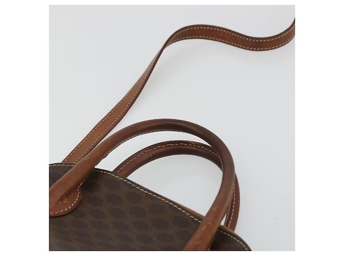 Céline Borsa a Mano CELINE Macadam Canvas PVC Pelle 2way Marrone Oro Auth gh2206 D'oro - vista 14