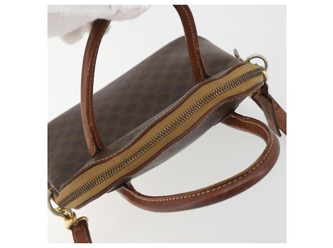 Céline Borsa a Mano CELINE Macadam Canvas PVC Pelle 2way Marrone Oro Auth gh2206 D'oro - vista 7