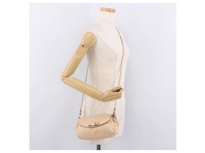 Chloé Borsa Chloe Lily in Pelle 2way Beige Oro Auth hk3885 D'oro - vista 26
