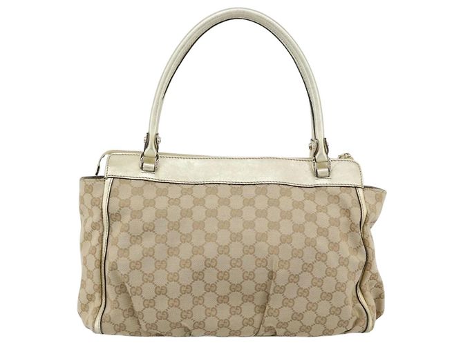 Borsa Tote GUCCI GG Canvas Abbey Beige Oro 189831 Auth BA13928A D'oro - vista 2