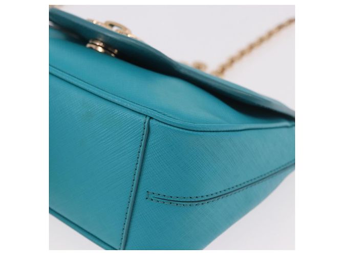 Borsa a tracolla Salvatore Ferragamo Gancini in catena di pelle blu e oro Auth 191493A D'oro Turchese - vista 14