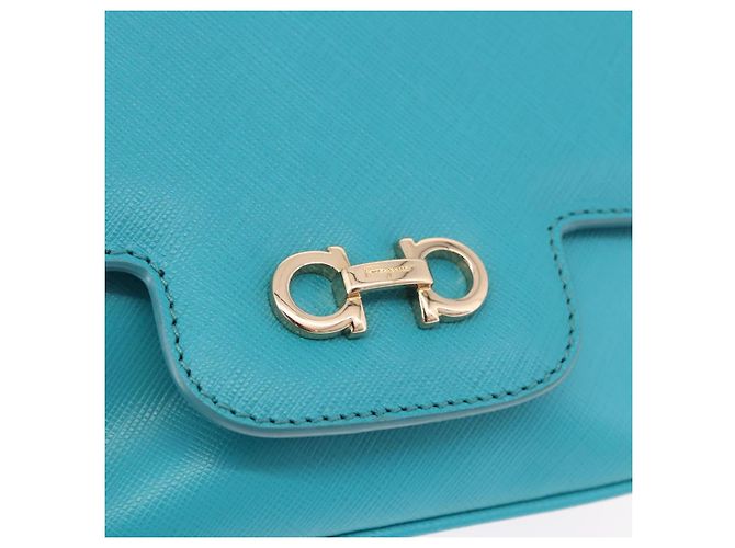 Borsa a tracolla Salvatore Ferragamo Gancini in catena di pelle blu e oro Auth 191493A D'oro Turchese - vista 17