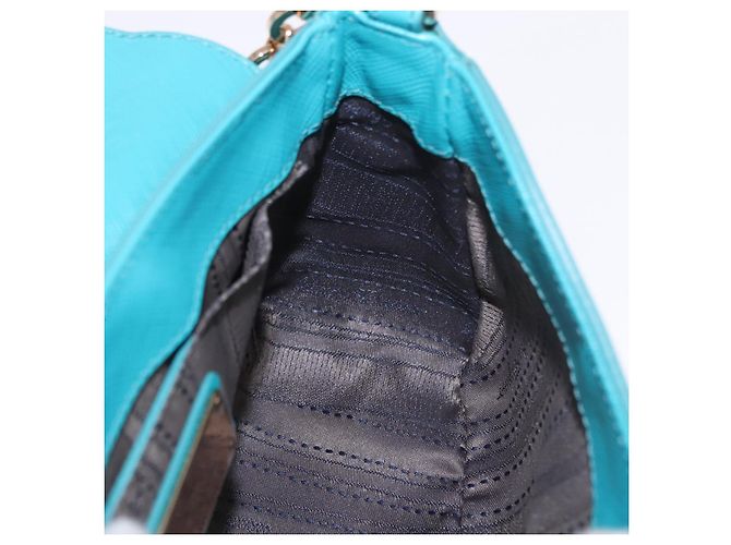 Borsa a tracolla Salvatore Ferragamo Gancini in catena di pelle blu e oro Auth 191493A D'oro Turchese - vista 19
