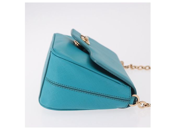 Borsa a tracolla Salvatore Ferragamo Gancini in catena di pelle blu e oro Auth 191493A D'oro Turchese - vista 3