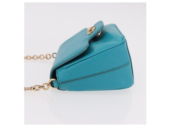 Borsa a tracolla Salvatore Ferragamo Gancini in catena di pelle blu e oro Auth 191493A D'oro Turchese - vista 4
