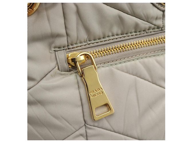 PRADA Chain Tote Bag Nylon Grau Gold Auth ar14053V Braun Golden - Ansicht 18