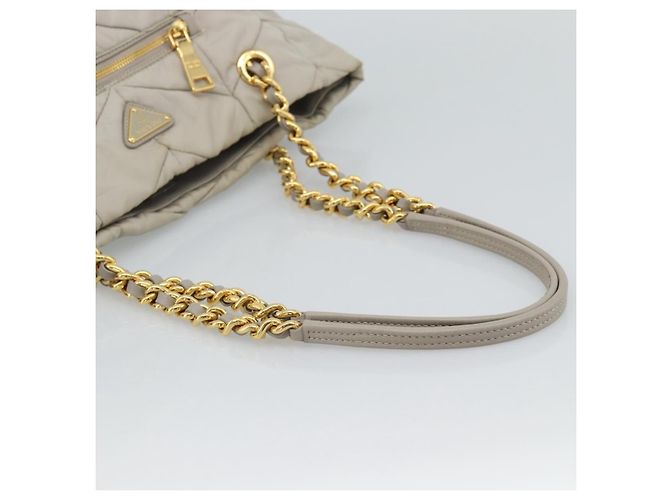 PRADA Chain Tote Bag Nylon Grau Gold Auth ar14053V Braun Golden - Ansicht 7
