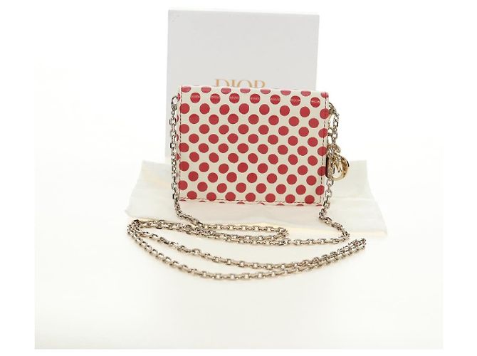 Portafoglio con catena Christian Dior in pelle rosso oro Auth 190495M D'oro - vista 12