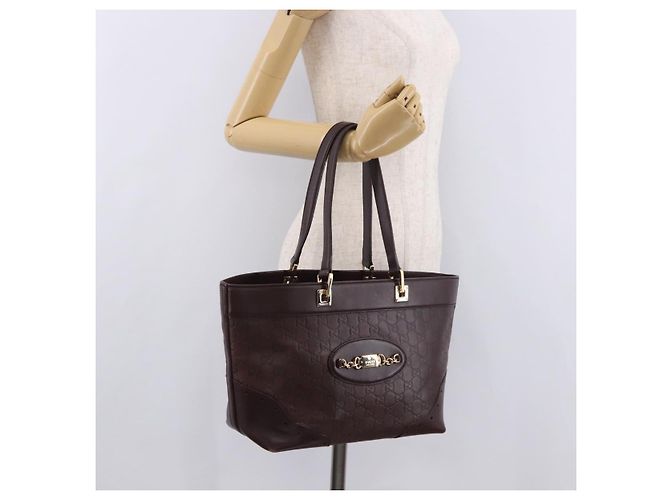 Borsa Tote GUCCI GG Canvas Guccissima in pelle marrone e oro 145993 Auth 191338V - vista 25