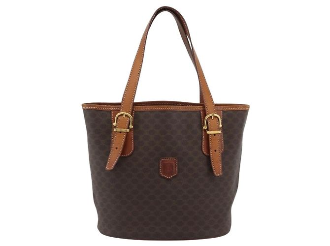 Céline Borsa a Spalla CELINE Macadam Canvas PVC Pelle Marrone Oro Auth 191052 D'oro - vista 13