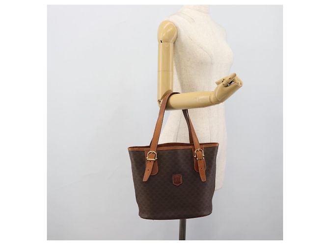 Céline Borsa a Spalla CELINE Macadam Canvas PVC Pelle Marrone Oro Auth 191052 D'oro - vista 22