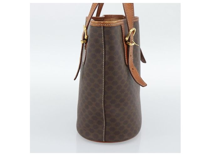 Céline Borsa a Spalla CELINE Macadam Canvas PVC Pelle Marrone Oro Auth 191052 D'oro - vista 4
