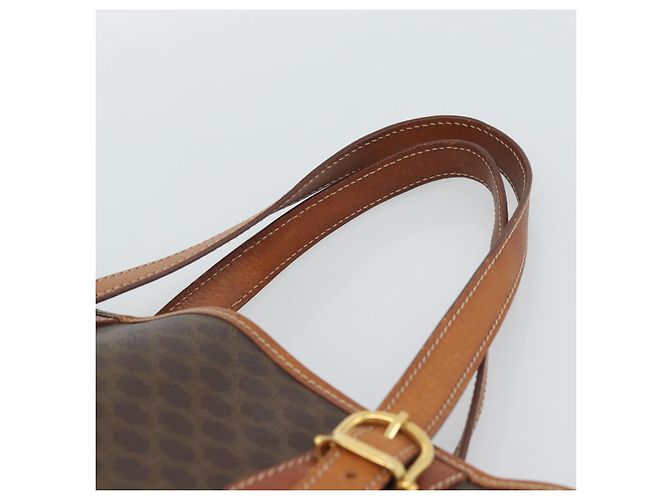 Céline Borsa a Spalla CELINE Macadam Canvas PVC Pelle Marrone Oro Auth 191052 D'oro - vista 8
