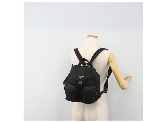 Zaino PRADA Nylon Nero Argento Auth 188504 - vista 28