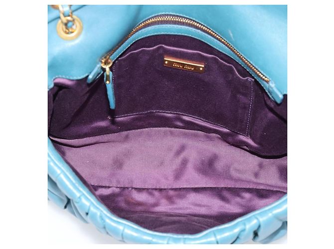 Borsa a Spalla Miu Miu Matelasse in Pelle Blu con Catena Oro Autentica 191596A - vista 11