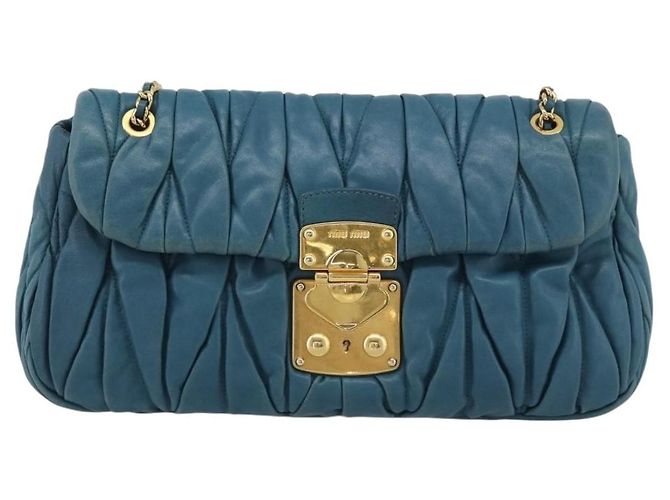 Borsa a Spalla Miu Miu Matelasse in Pelle Blu con Catena Oro Autentica 191596A - vista 13