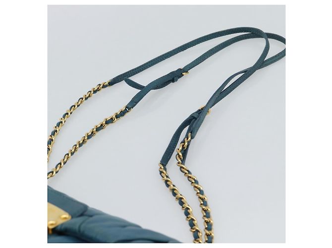 Borsa a Spalla Miu Miu Matelasse in Pelle Blu con Catena Oro Autentica 191596A - vista 14