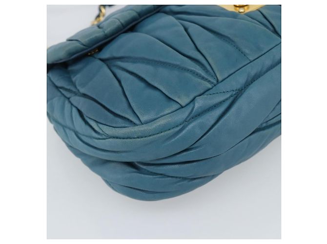 Borsa a Spalla Miu Miu Matelasse in Pelle Blu con Catena Oro Autentica 191596A - vista 15