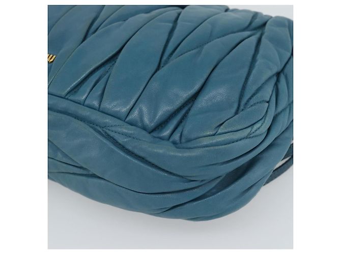 Borsa a Spalla Miu Miu Matelasse in Pelle Blu con Catena Oro Autentica 191596A - vista 16