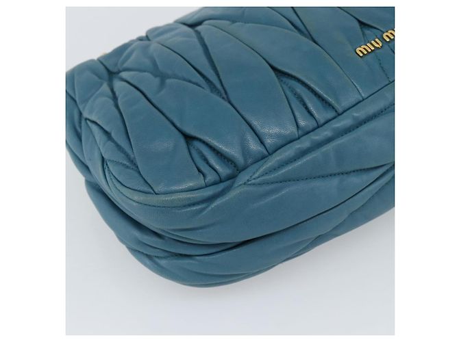 Borsa a Spalla Miu Miu Matelasse in Pelle Blu con Catena Oro Autentica 191596A - vista 17