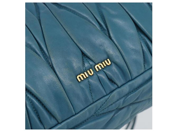 Borsa a Spalla Miu Miu Matelasse in Pelle Blu con Catena Oro Autentica 191596A - vista 18