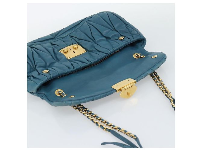 Borsa a Spalla Miu Miu Matelasse in Pelle Blu con Catena Oro Autentica 191596A - vista 19
