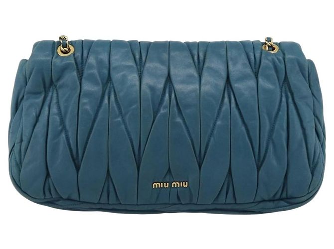 Borsa a Spalla Miu Miu Matelasse in Pelle Blu con Catena Oro Autentica 191596A - vista 2