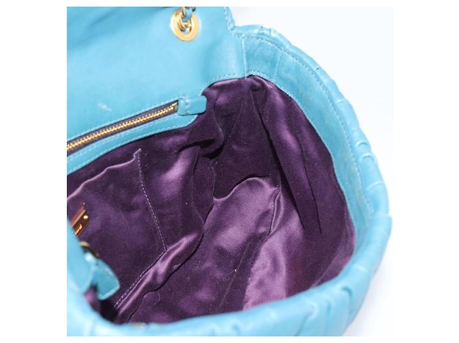 Borsa a Spalla Miu Miu Matelasse in Pelle Blu con Catena Oro Autentica 191596A - vista 21