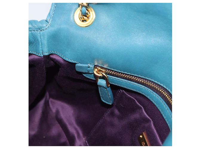 Borsa a Spalla Miu Miu Matelasse in Pelle Blu con Catena Oro Autentica 191596A - vista 23