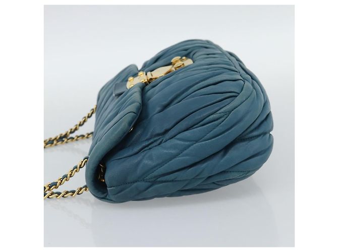 Borsa a Spalla Miu Miu Matelasse in Pelle Blu con Catena Oro Autentica 191596A - vista 3