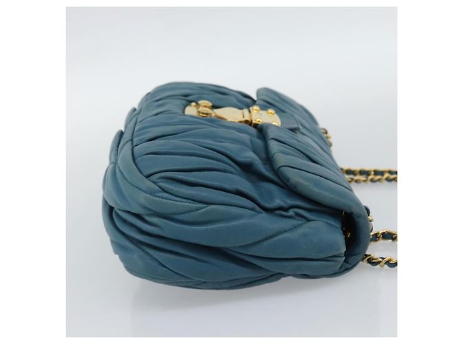 Borsa a Spalla Miu Miu Matelasse in Pelle Blu con Catena Oro Autentica 191596A - vista 4