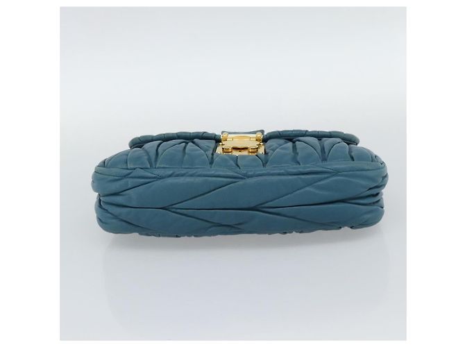 Borsa a Spalla Miu Miu Matelasse in Pelle Blu con Catena Oro Autentica 191596A - vista 5