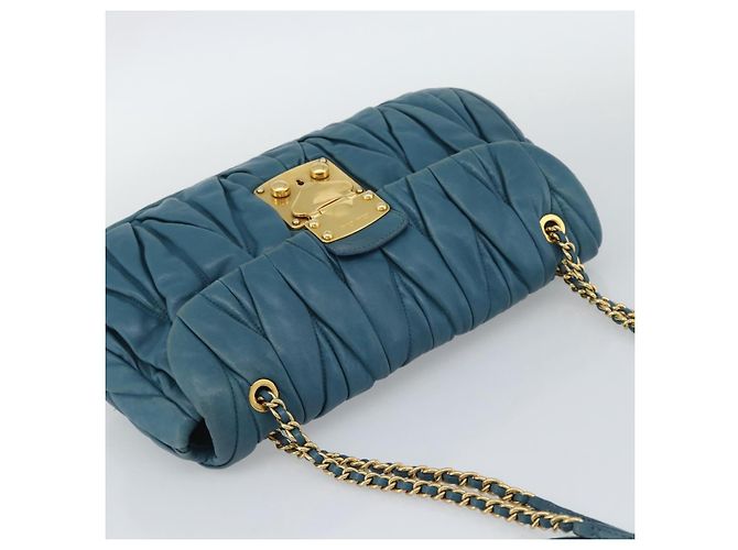 Borsa a Spalla Miu Miu Matelasse in Pelle Blu con Catena Oro Autentica 191596A - vista 6