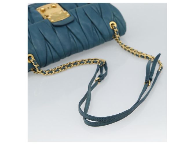 Borsa a Spalla Miu Miu Matelasse in Pelle Blu con Catena Oro Autentica 191596A - vista 7