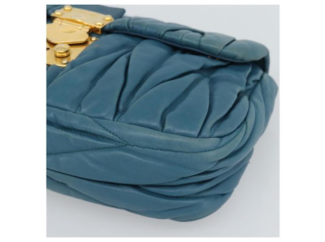 Borsa a Spalla Miu Miu Matelasse in Pelle Blu con Catena Oro Autentica 191596A - vista 8