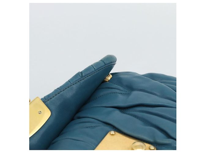 Borsa a Spalla Miu Miu Matelasse in Pelle Blu con Catena Oro Autentica 191596A - vista 9