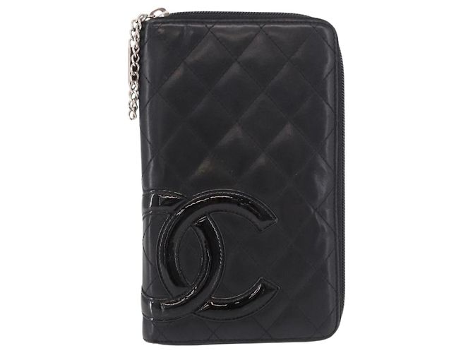 CHANEL Cambon Line Long Wallet Lamb Skin Black CC Auth bs36030 Nero - vista 13