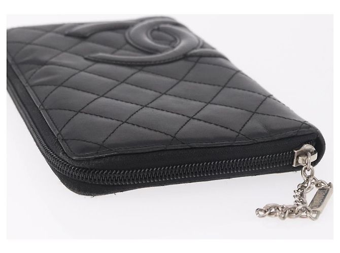 CHANEL Cambon Line Long Wallet Lamb Skin Black CC Auth bs36030 Nero - vista 5