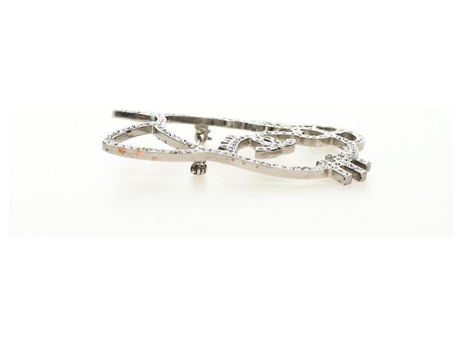 Spilla CHANEL Metallo Argento CC Auth bs35760M - vista 13