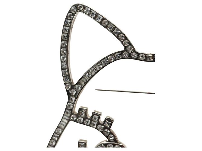 Spilla CHANEL Metallo Argento CC Auth bs35760M - vista 3