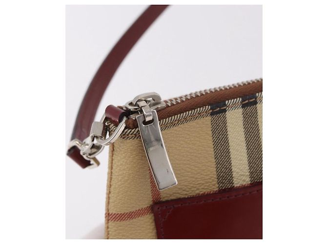 Pochette BURBERRY Nova Check in PVC e pelle Beige Argento Auth 190965A - vista 10